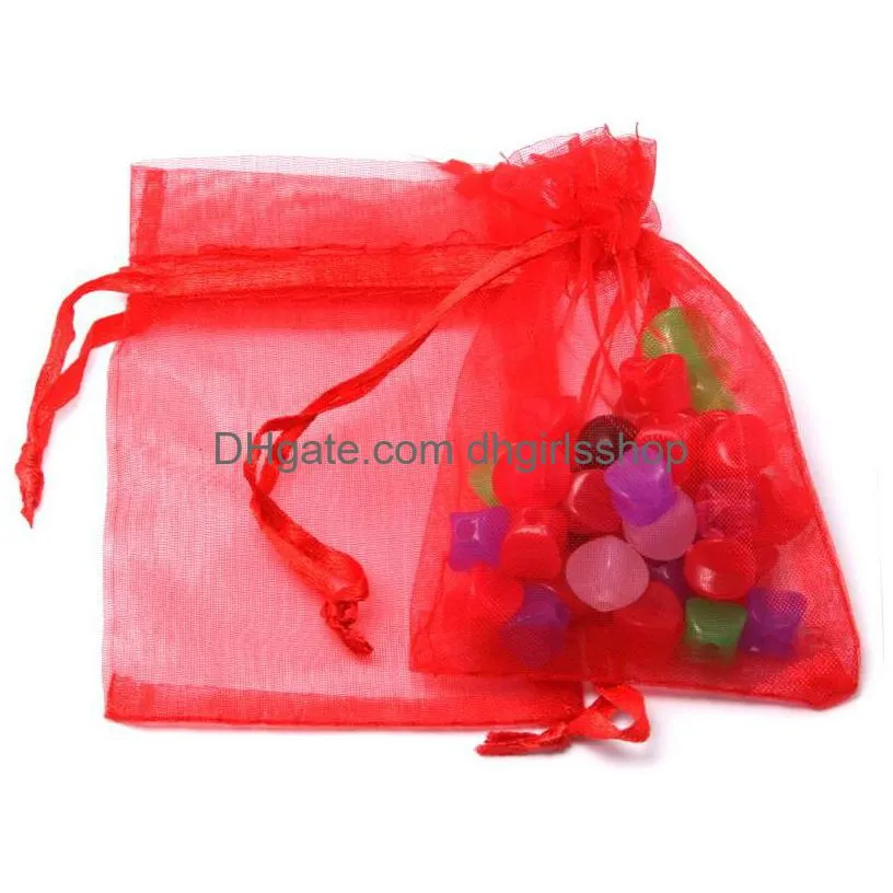 100pcs drawstring organza gift bag packaging display jewelry pouch for diy beads jewellery wedding gift bags 7x9/9x12cm