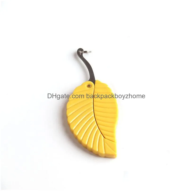 mini leaf folding knife keychain party favor pendant portable outdoor camping pocket knives survival tool 2 colors