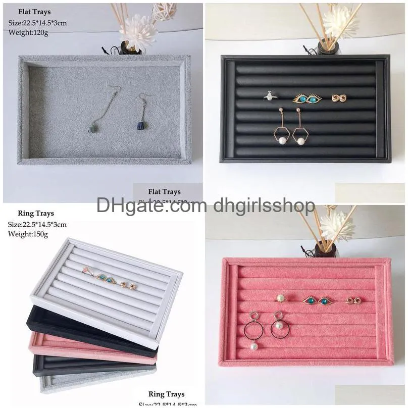velvet jewelry flat trays box earring rings storage box jewelry case display convenient charming women rings trays makeup