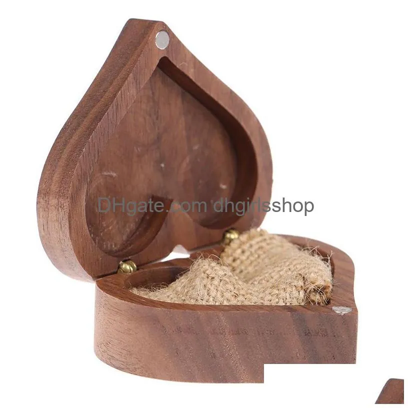 1pcs wedding wood rings jewelry organizer display travel case portable storage heart/square shape box walnut packaging