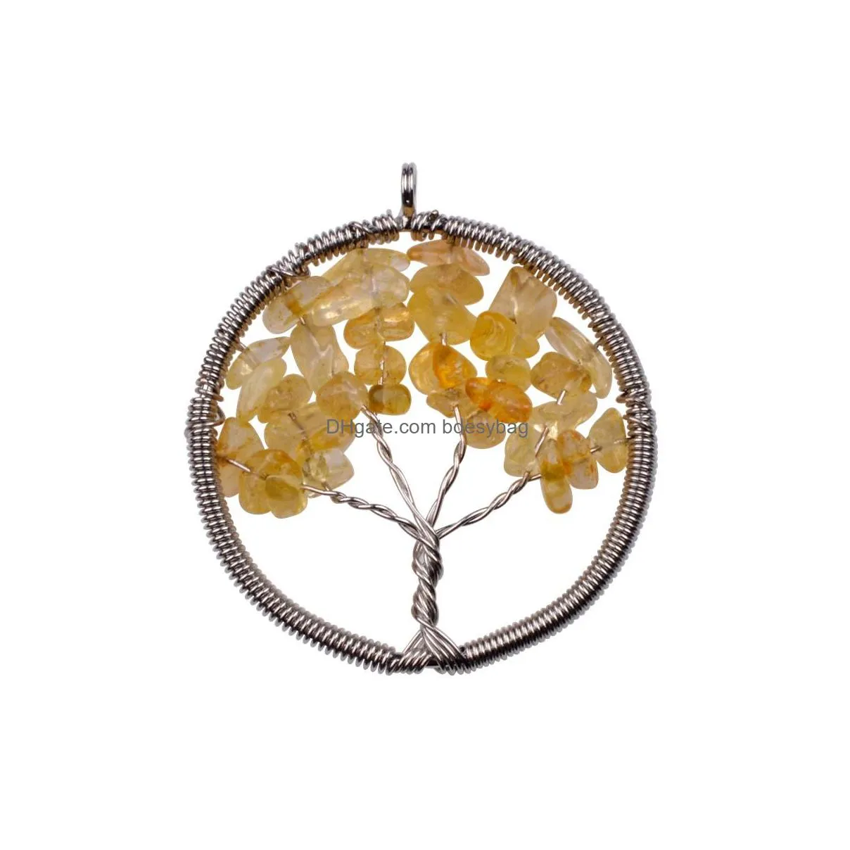 12pcs real raw chip gem stone chakra necklace tree of life quartz crystal chips women rainbow pendants jewelry for women