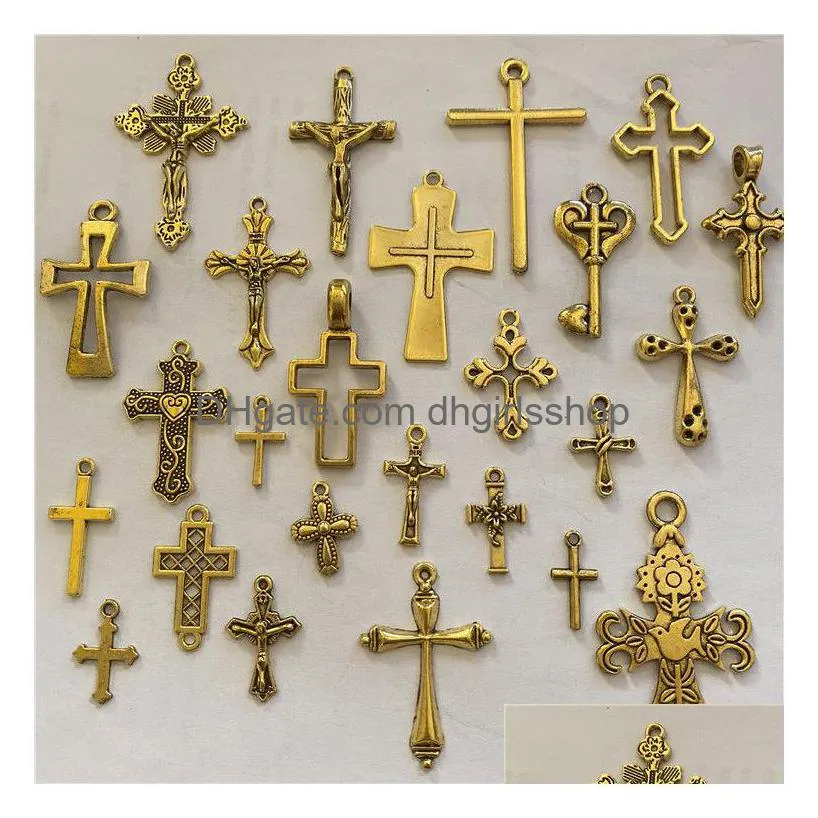 50pcs lot mix antique silver cross connector charms pendants alloy religious jewellery accessories for jewelry making