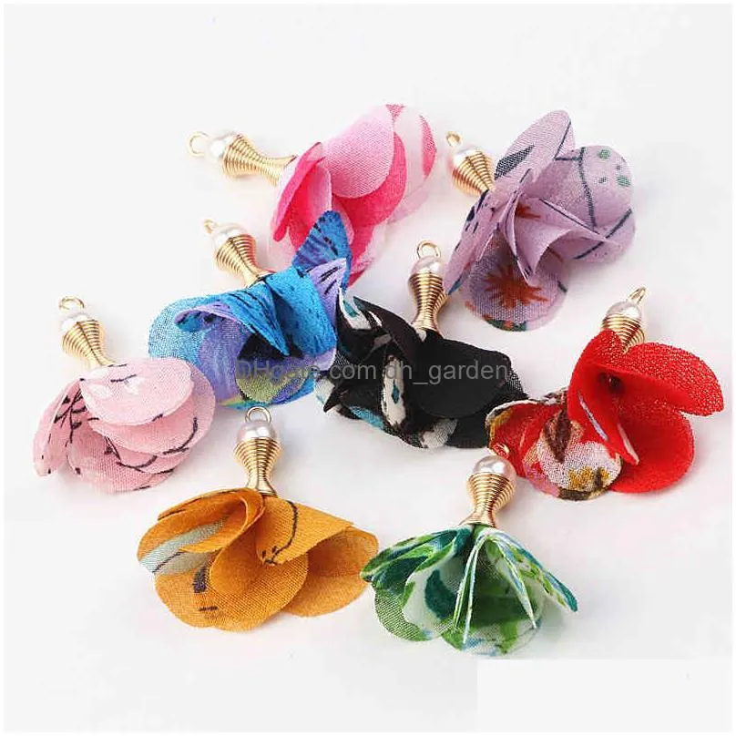 100pcs mix design cloth flower tassel fabric charms pendants supplies tassels for necklace bracelet making earring accessories