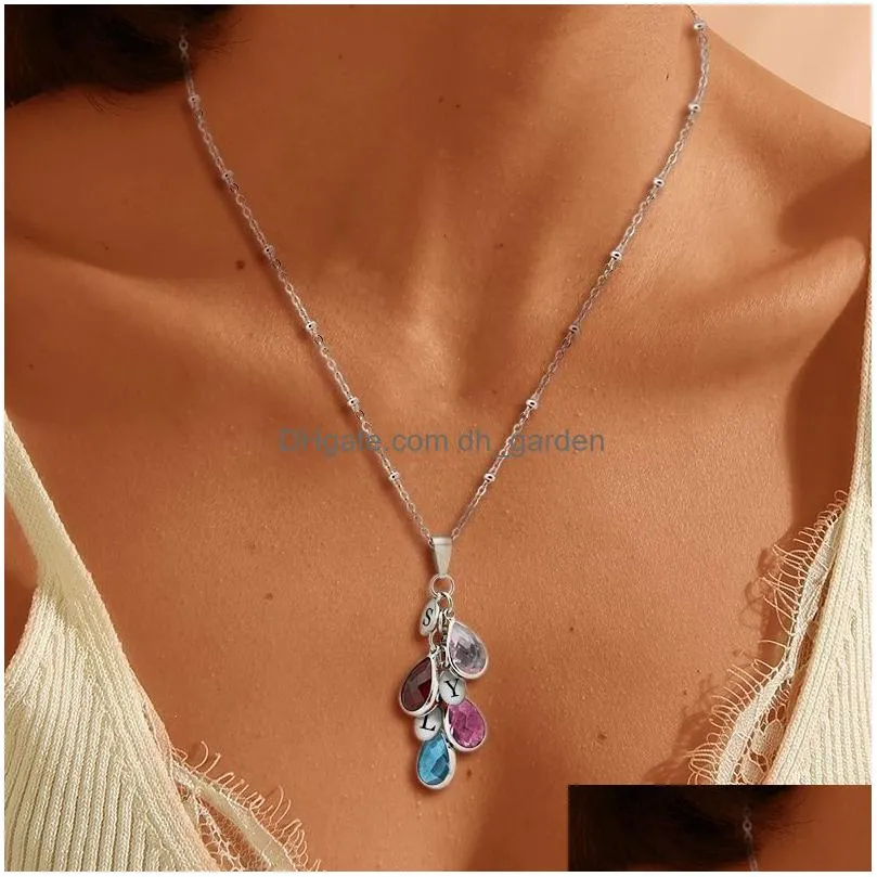 mylongingcharm personalzied valentines day gift initial waterdrop pendant with birthstone engraving