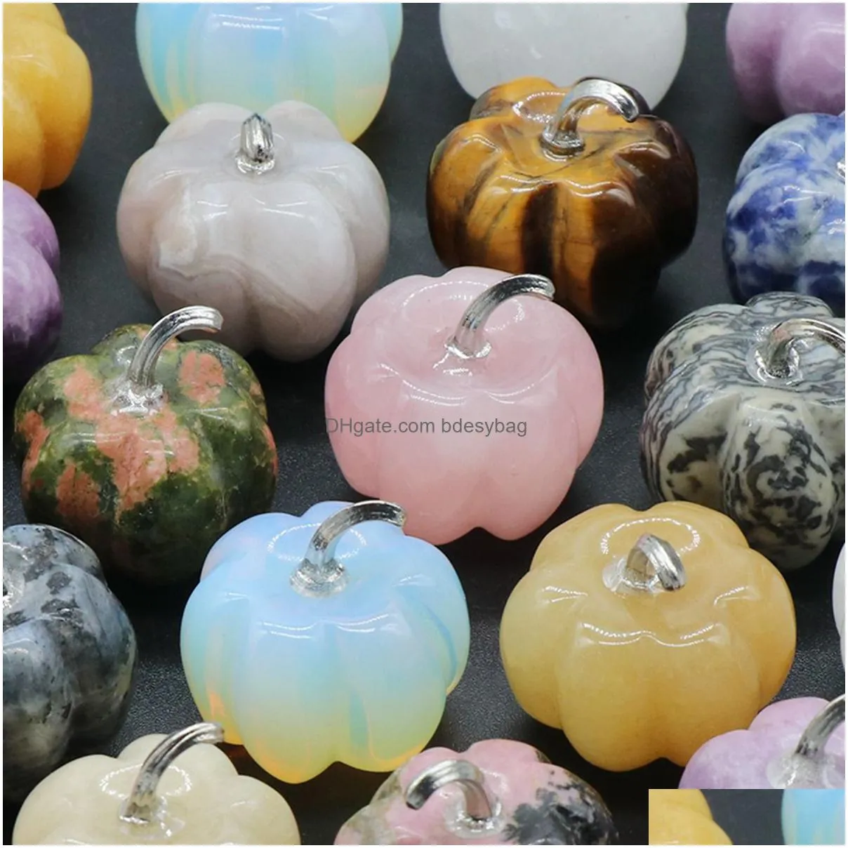 30mm natural stone multiple halloween pumpkins shape crafts natural opalite pumpkin ornament