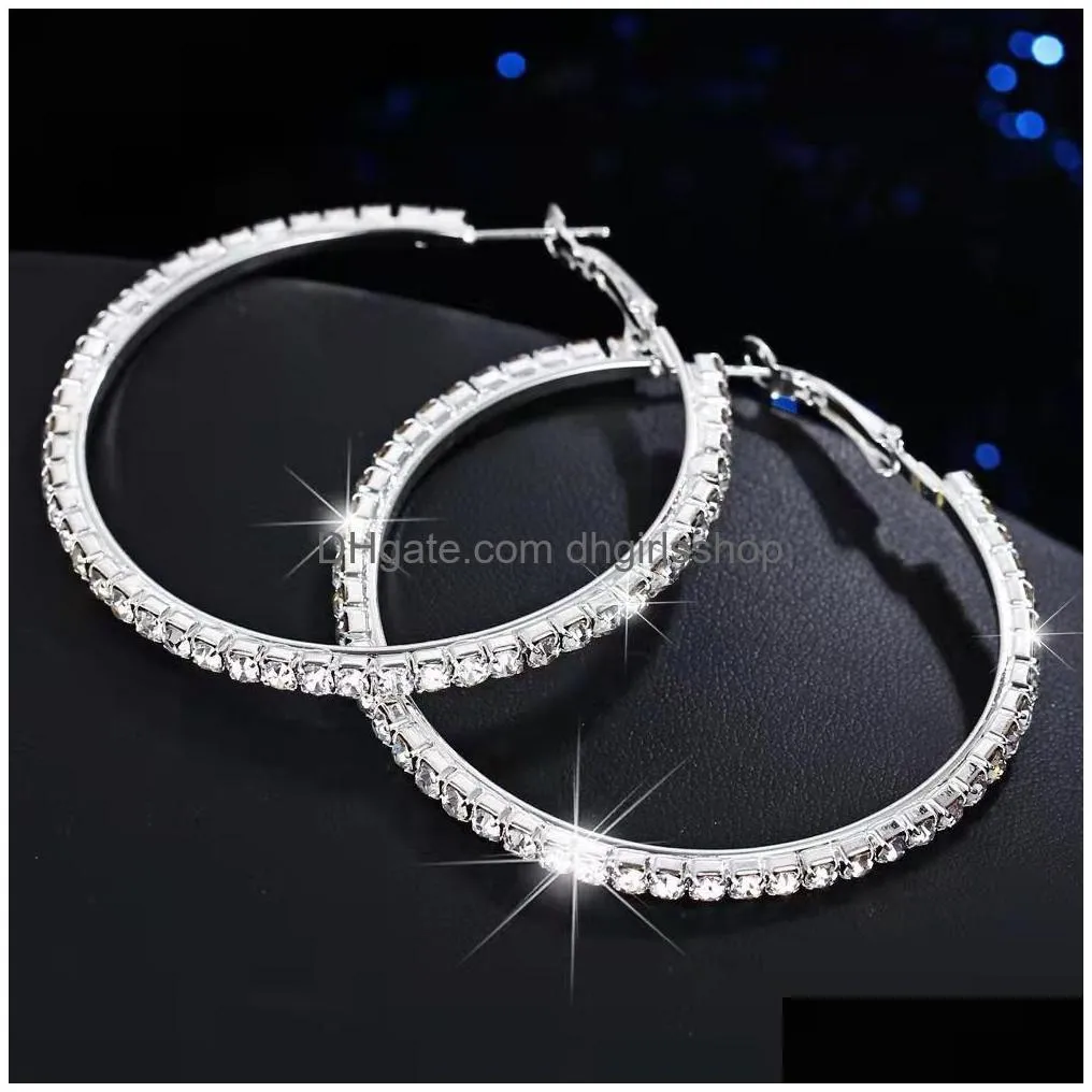 925 silver plated round thin hoops huggie rhinestones crystal circle hoop earrings for women