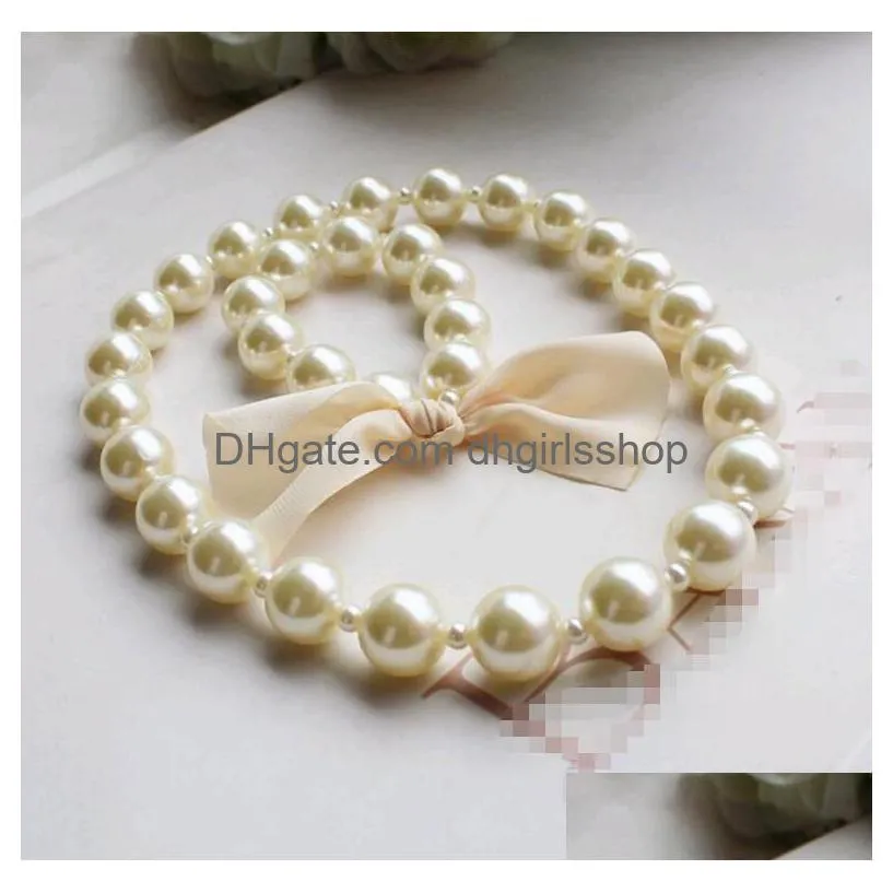 korean pearl necklace bracelet set for kids baby girls exaggerated big beads jewelry sets white color children gifts wholesale