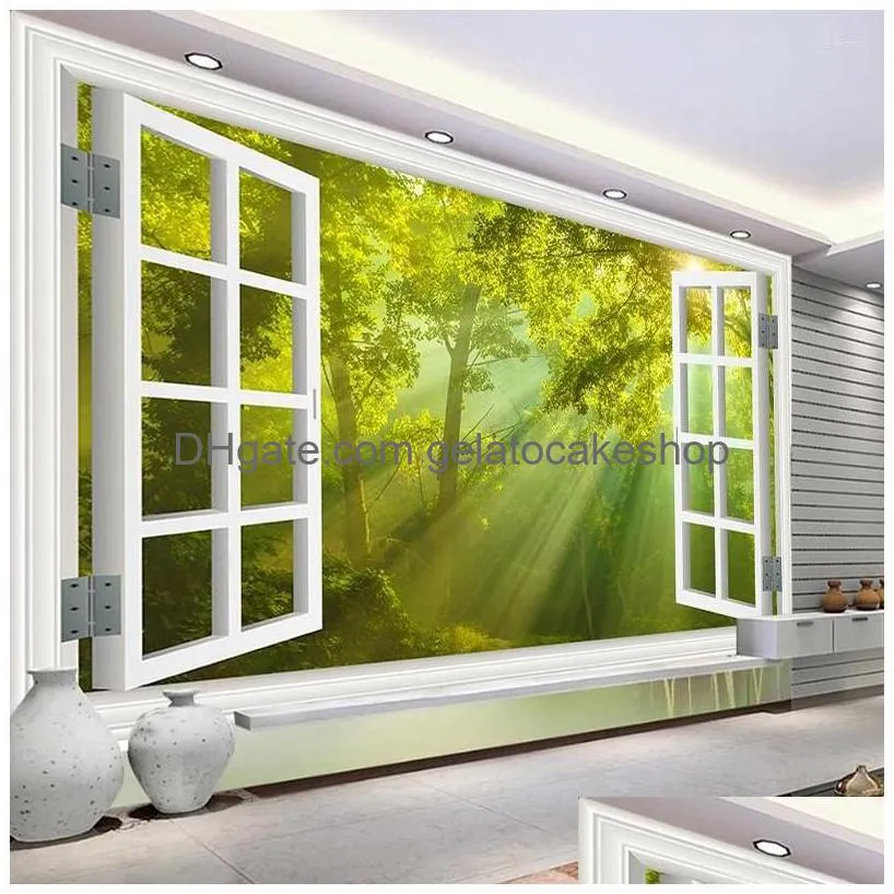 wallpapers custom 3d po wallpaper forest scenery outside the window wall mural for living room home decor nonwoven fabric paper