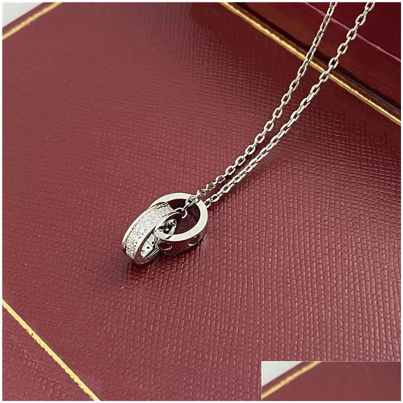 choker womens necklace for woman love jewelry gold pendant dual ring stainless steel jewlery fashion oval interlocking rings clavicular chain necklaces