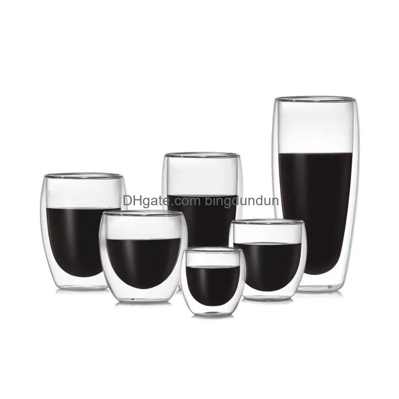 double wall glass kung fu tea cup transparent coffee milk water mug high borosilicate glass drinkware tea set