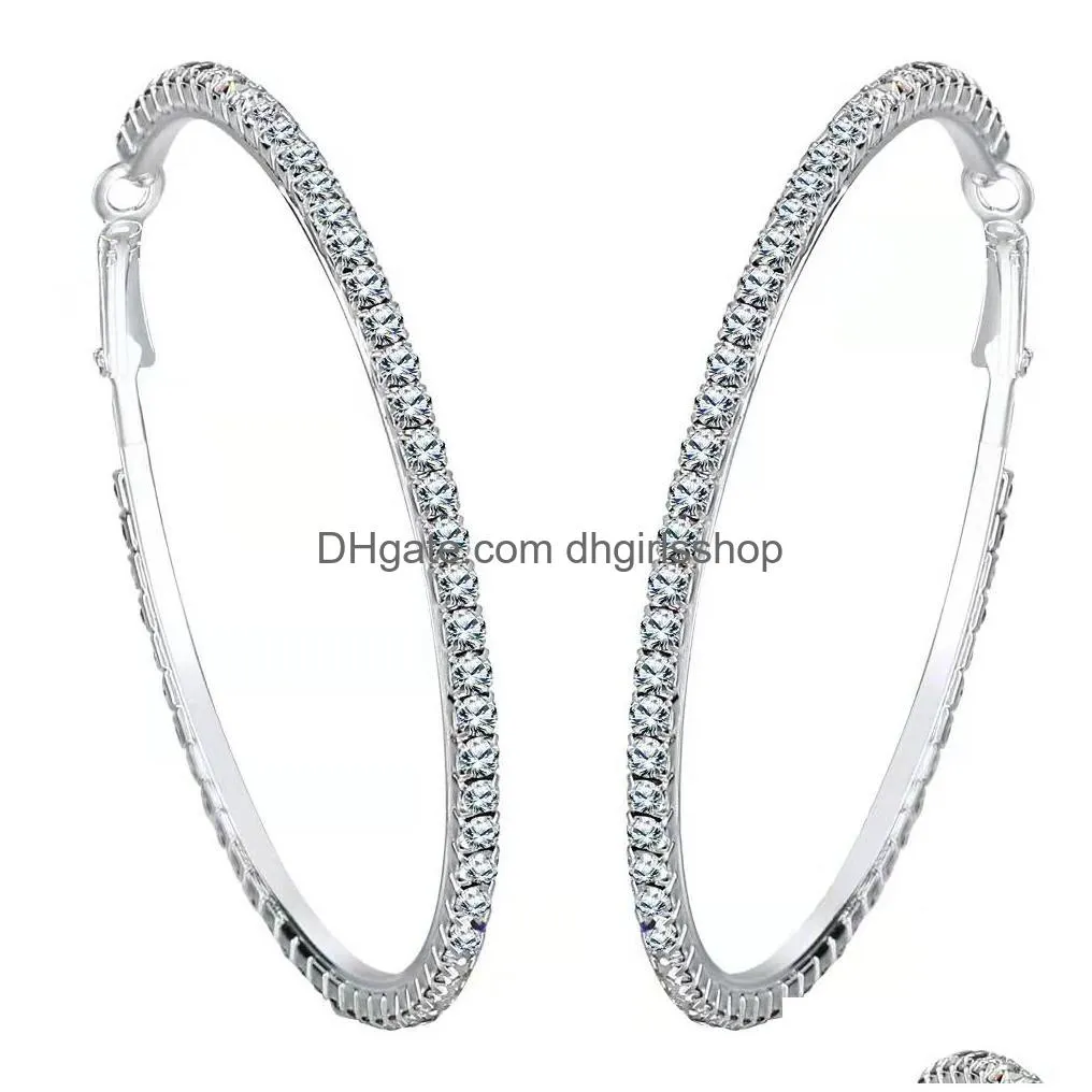 925 silver plated round thin hoops huggie rhinestones crystal circle hoop earrings for women
