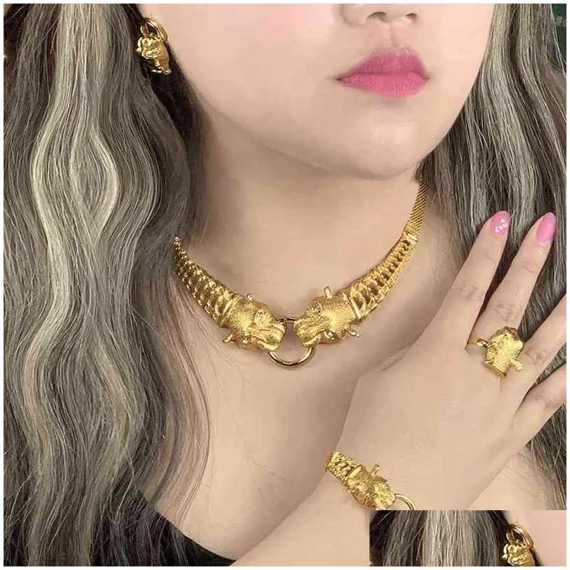 aniid dubai gold jewelry sets for women big animal indian jewelery african designer necklace ring earring wedding accessories