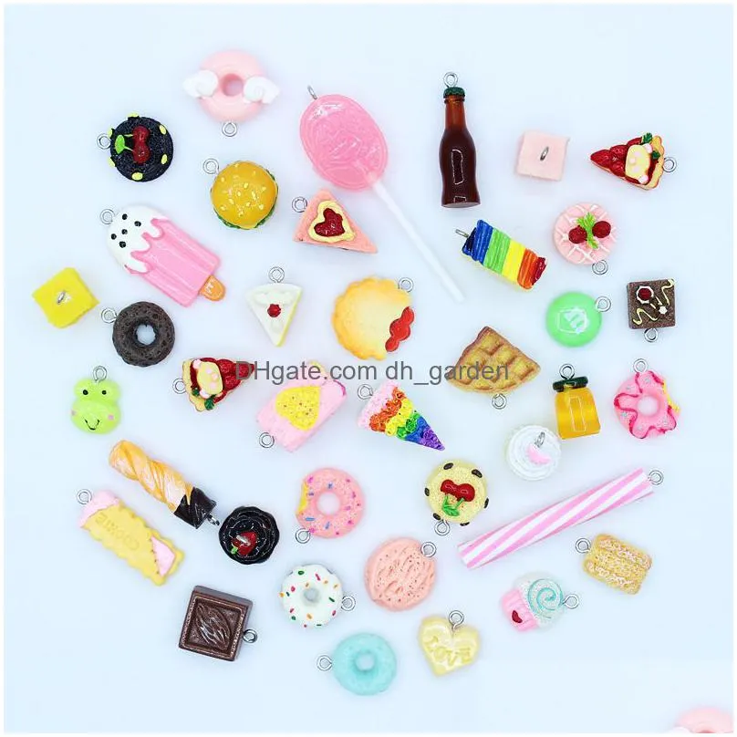 100pcs lucky bag unique cute simulated mini biscuits animal food resin charms pendants for diy fashion jewelry making c262