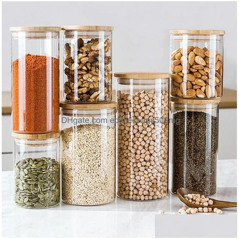 food storage container with airtight bamboo lid clear glass canister food jar with sealing lid kitchen pantry storage container for sugar flour cereal pasta