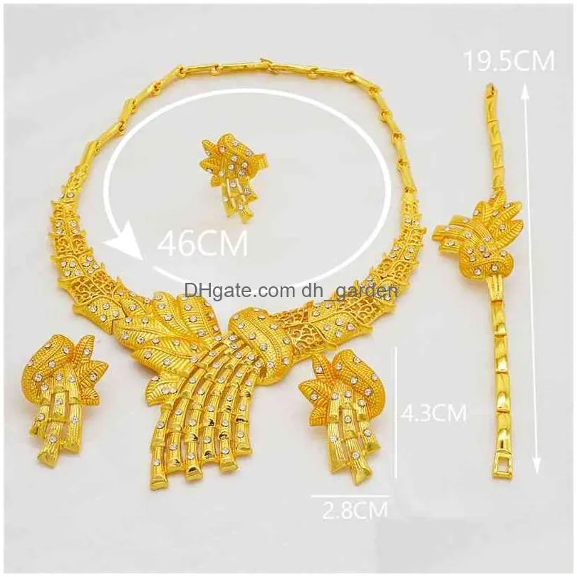 gold sets women earrings dubai african indian bridal accessory flowers jewelry sets necklace