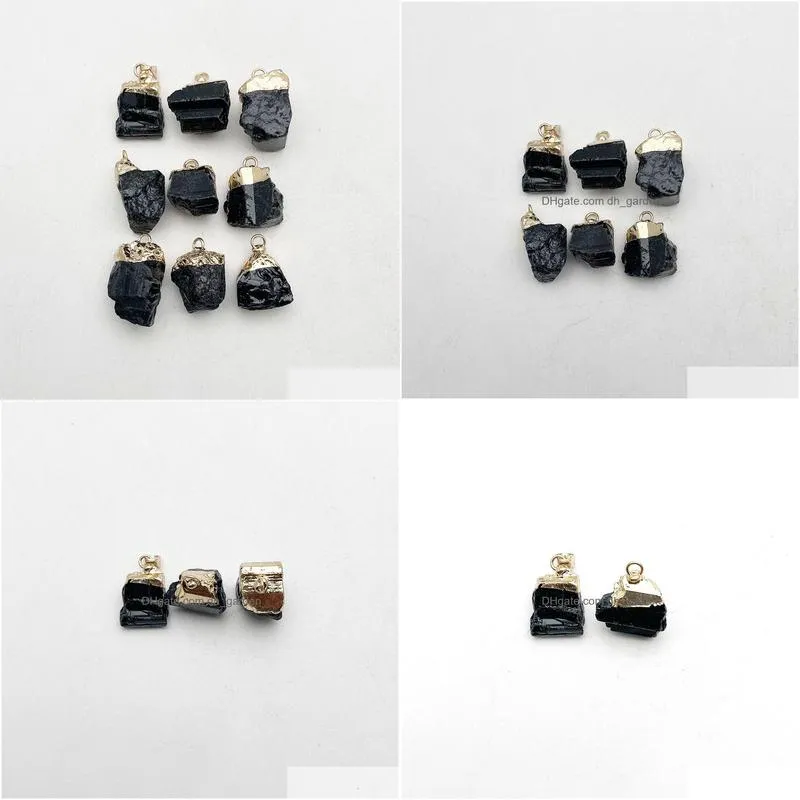 natural black tourmaline gravel crystal gem healing reiki stone pendant necklace for jewelry making charm accessories 10pc