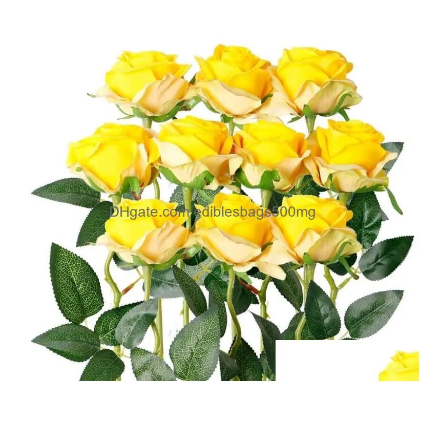artificial rose flowers silk long branch bouquet for wedding home room table centerpiece decor fake plant wreath accessory
