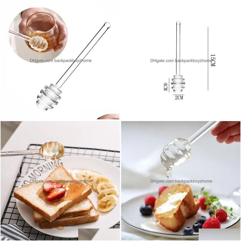 honey stir stick glass spoons dipper syrup dispenser sticks creative coffee jam mixing supplies for jar