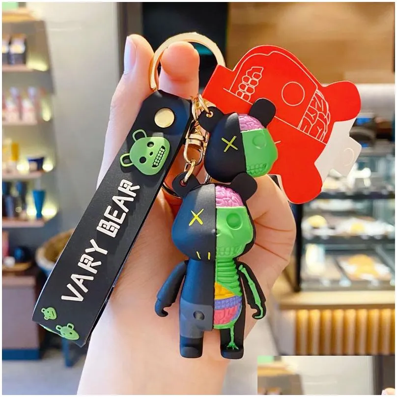 brand key rings cartoon half skull body bear keychain fashion animal keyring car key chains holder bag pendant charm keyfobs for men women gift jewelry