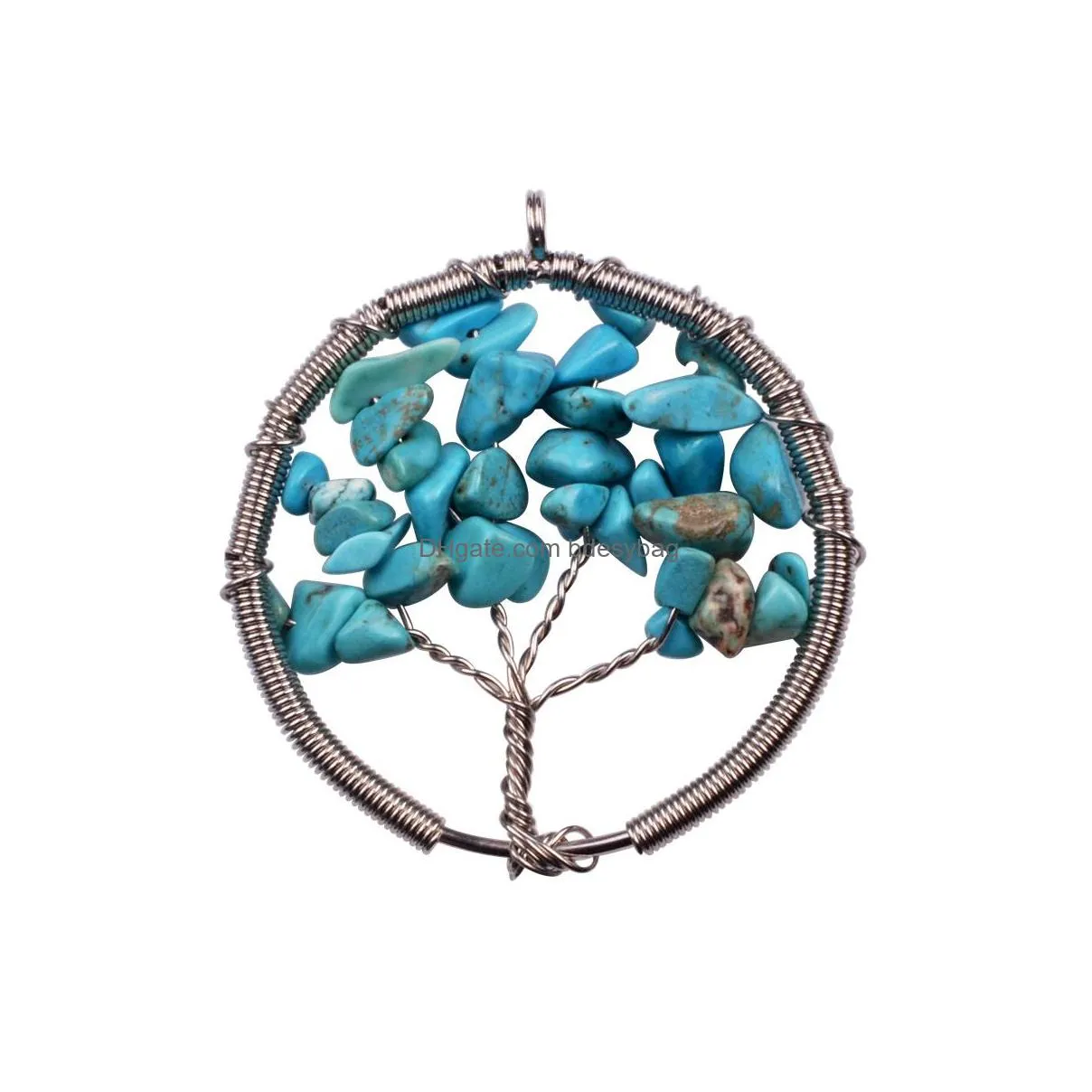 12pcs real raw chip gem stone chakra necklace tree of life quartz crystal chips women rainbow pendants jewelry for women