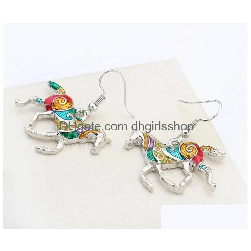 new fashion colorful jewelry set oil drip rainbow horse pendant earrings necklace for women wholesale