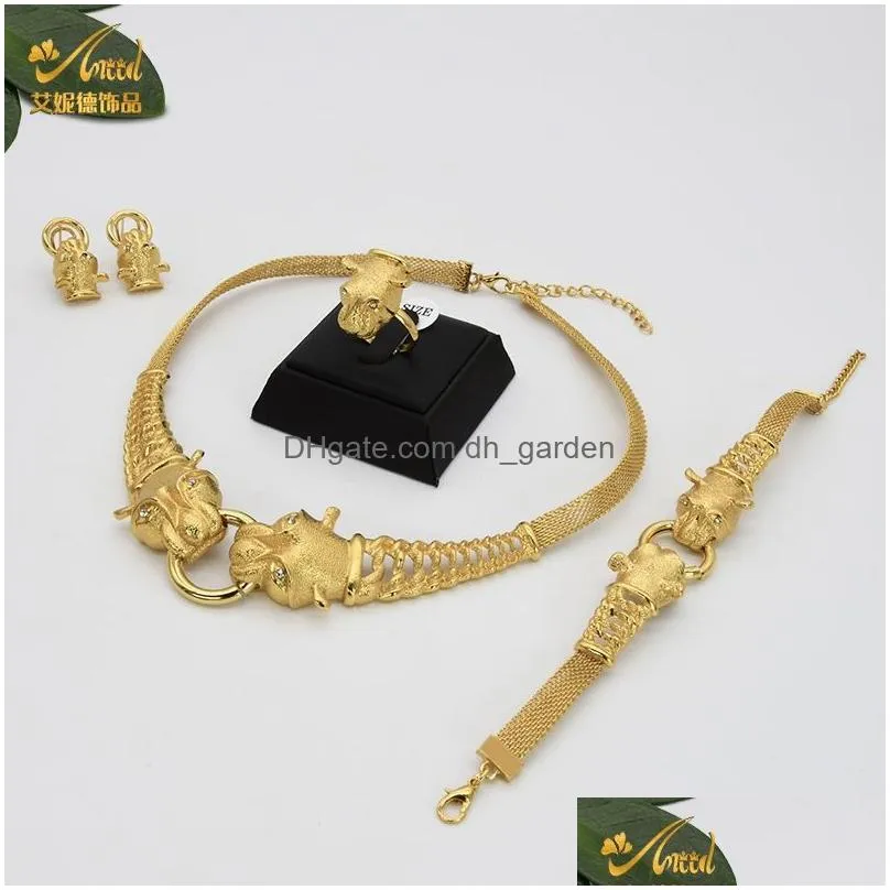 aniid dubai gold jewelry sets for women big animal indian jewelery african designer necklace ring earring wedding accessories