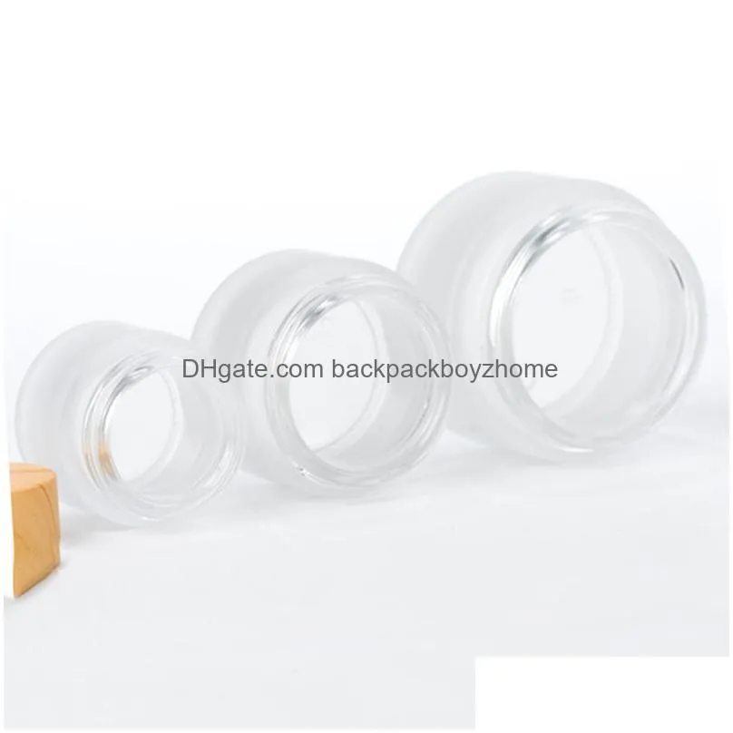frosted glass jar cream bottles round cosmetic jars hand face packing bottles 5g 10g 30g 50g jars with wood grain cover dhs