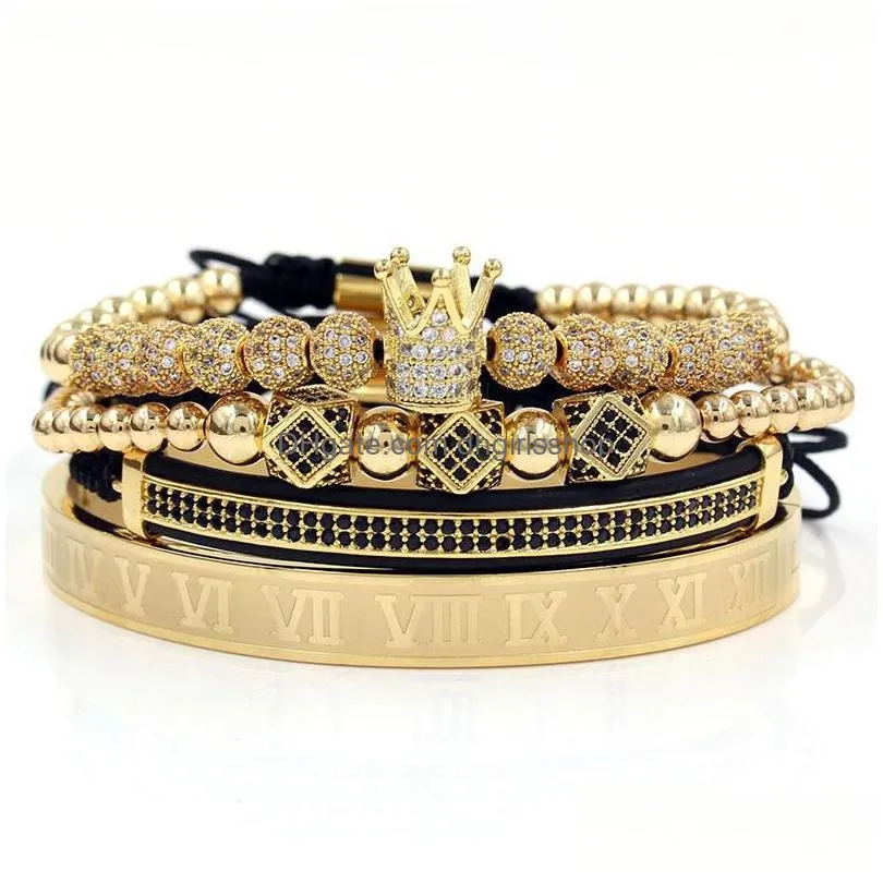 beaded strands yunli copper inlaid crown diamond ball crescent combination fourpiece bracelet fashion jewelry festival lars22