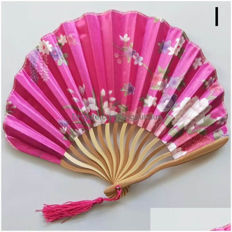 japanese style silk fan chinese bamboo folding fan vintage waveshaped keel dance hand fans craft home decoration ornaments gift