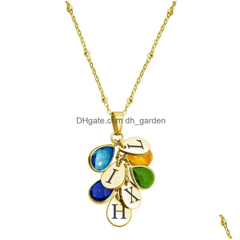 mylongingcharm personalzied valentines day gift initial waterdrop pendant with birthstone engraving