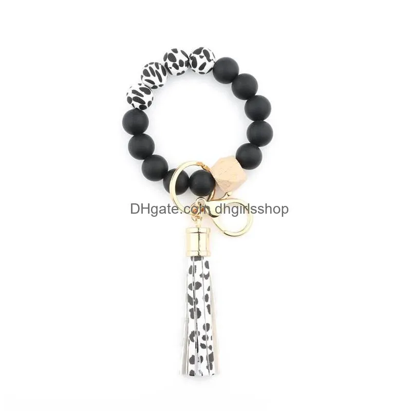 charm bracelets wholesale for women silicone food grade bead bracelet beech beads wrist keychain pendant leather braceletcharm lars22