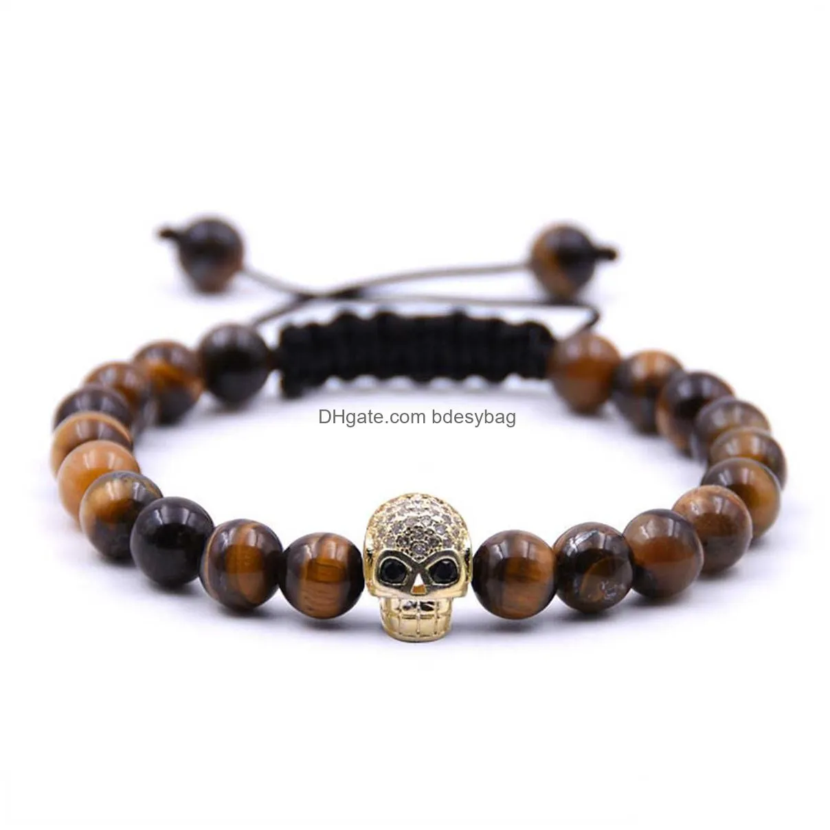 2018 10pc/set handmade woven bracelets turquoise stone decorative skull head beaded cheap bracelets for men and women