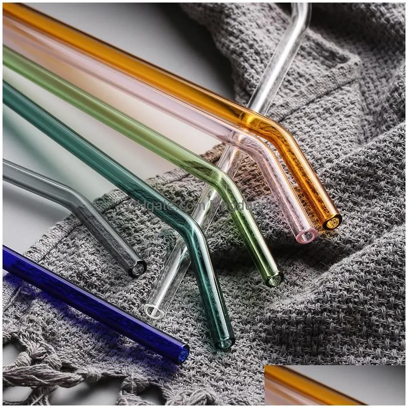 heat resistant drinking glass straws colored milk juice straws with cleaning brush wedding party cocktail straws