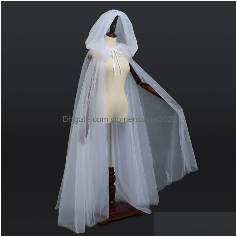 women tulle cloak halloween costumes cosplay party hooded witch capes