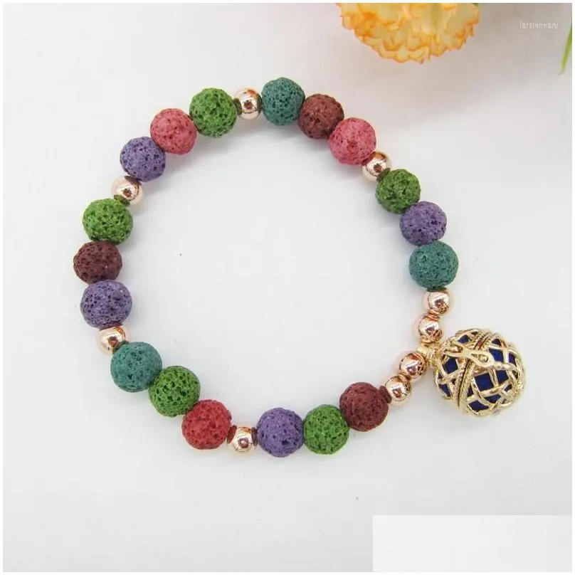 charm bracelets multi color lava beads and 16mm locket cage diy  oil diffuser braceletcharm lars22