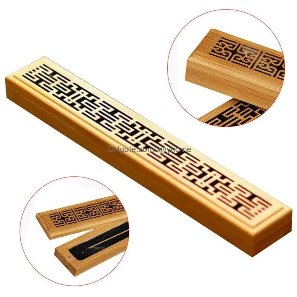 bamboo wooden incense stick holder burning joss incense box burner ash catcher home decoration