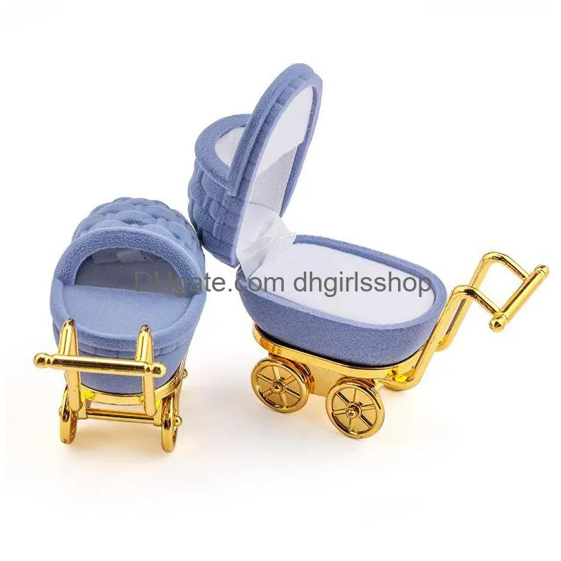 1 piece lovely baby carriage velvet jewelry box wedding ring box gift box holder case for earrings necklaces bracelets display