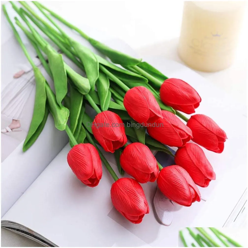 pu tulips artificial flower real touch white tulip artificial flower for home decoration silk wedding bride flower bouquets