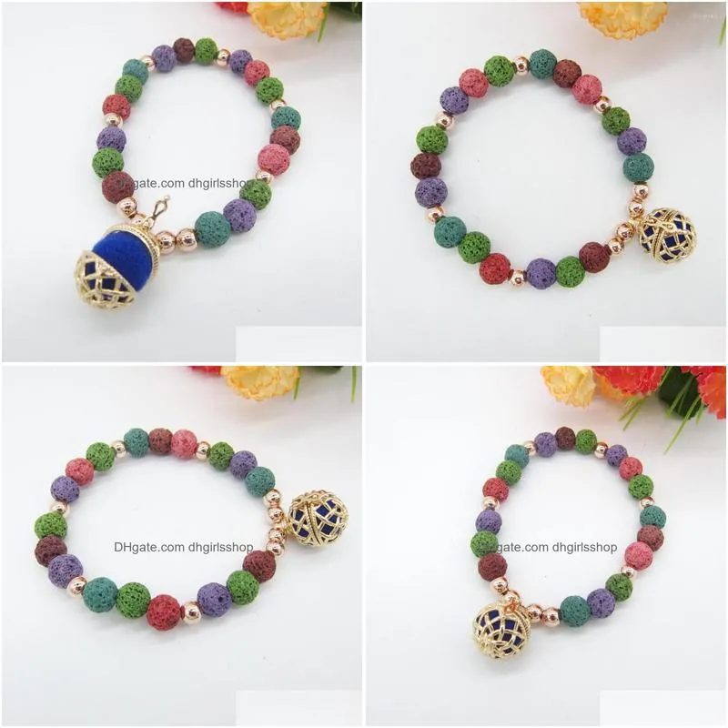 charm bracelets multi color lava beads and 16mm locket cage diy  oil diffuser braceletcharm lars22