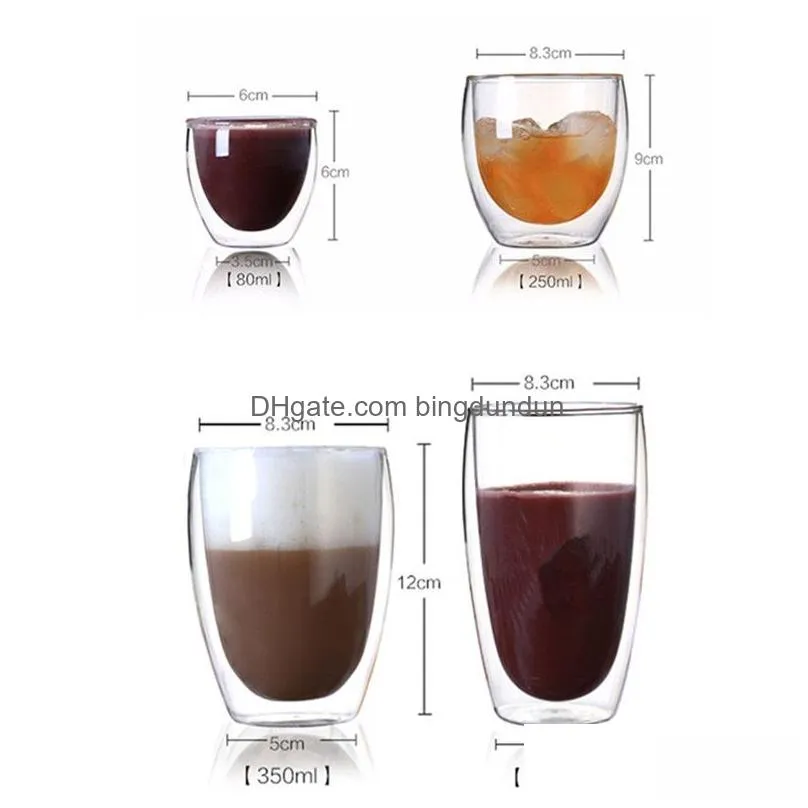 double wall glass clear handmade heat resistant tea cups healthy drink coffee milk mug insulated shot glass