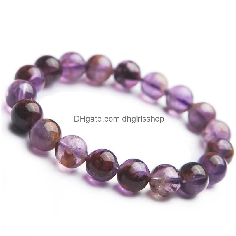 beaded strands genuine purple natural phantom quartz bracelet healing crystal stretch round bead bracelets for women 10mmbeaded lars22