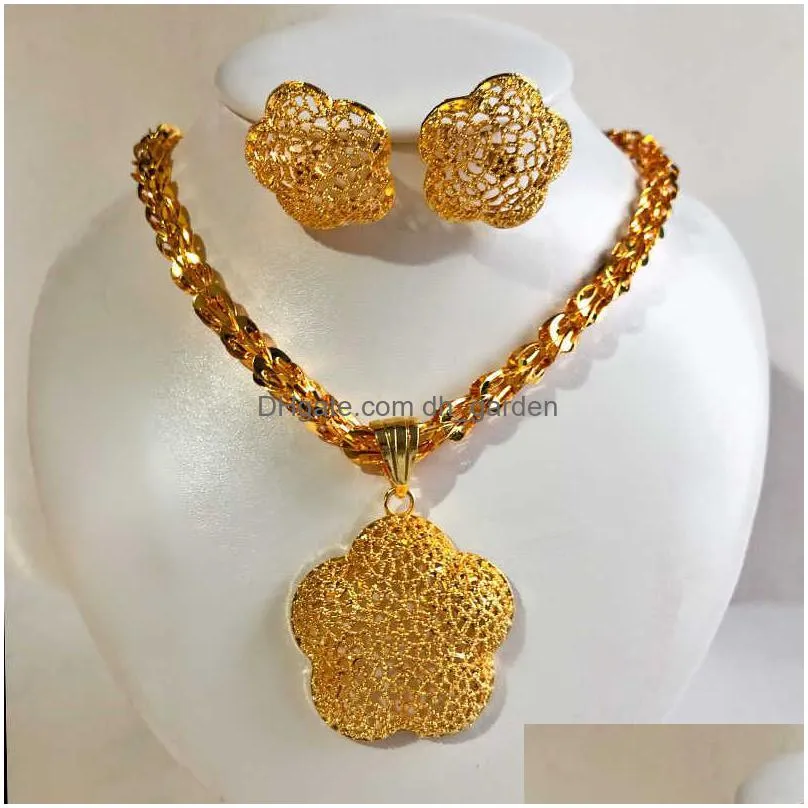 24k gold color dubai nigeria france flower earring/big phoenix tail necklacet jewelry set women wedding gift