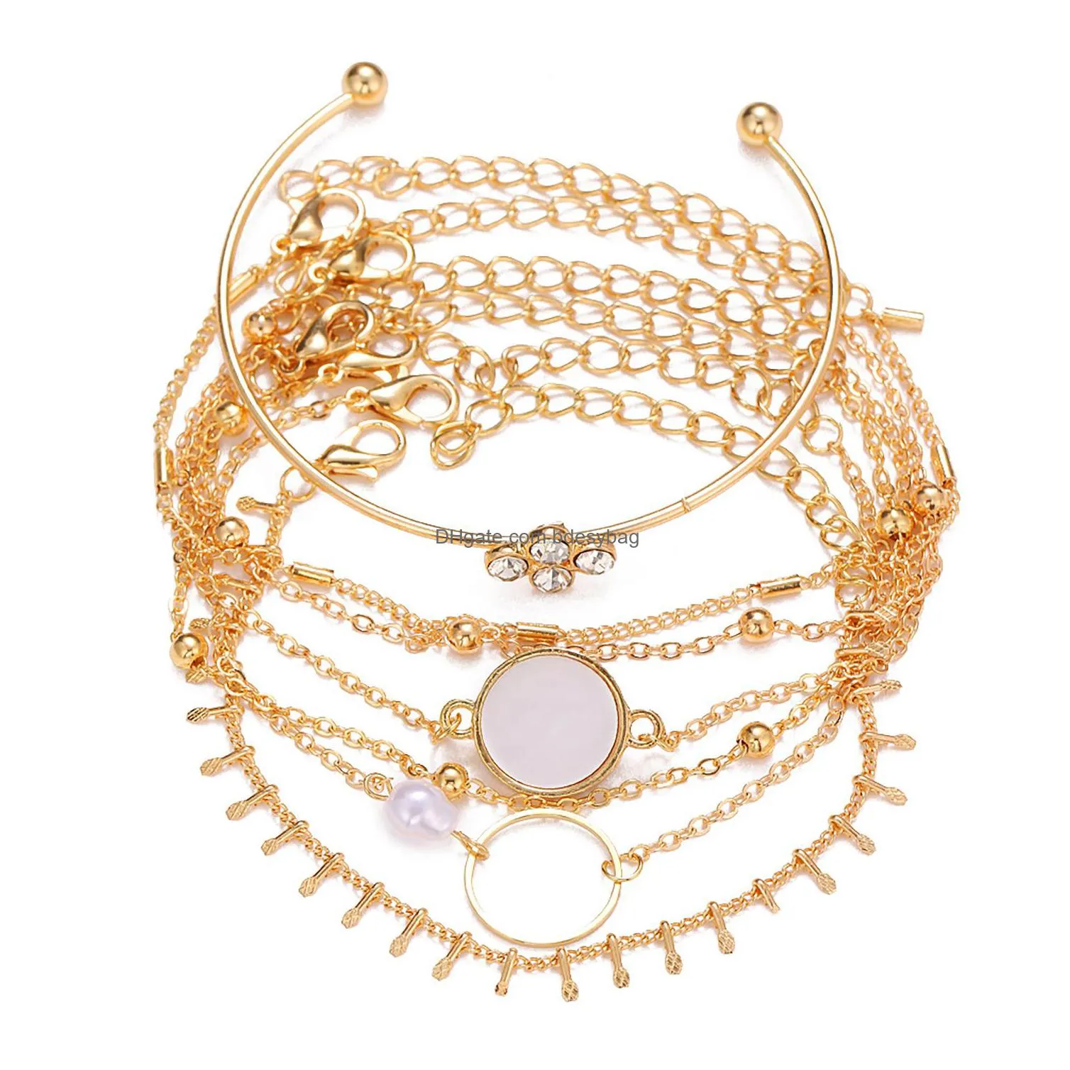 6pcs fashion crystal bracelets sets for women gold charms hand chain stackable wrap bangle adjustable bracelet jewelry