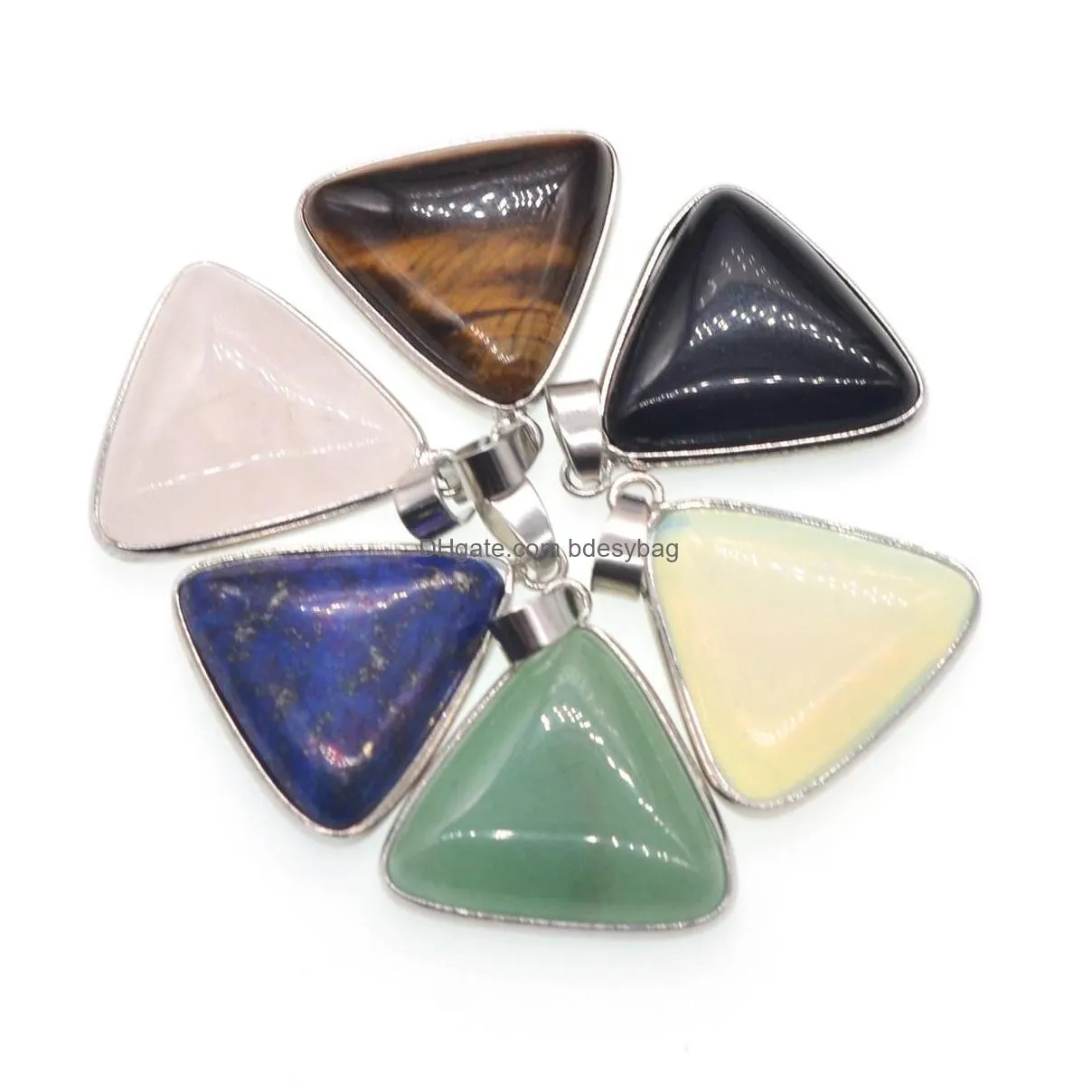 natural stone pendant faceted triangle gemstone charm energy healing crystal pendants with golden bezel frame for diy jewelry