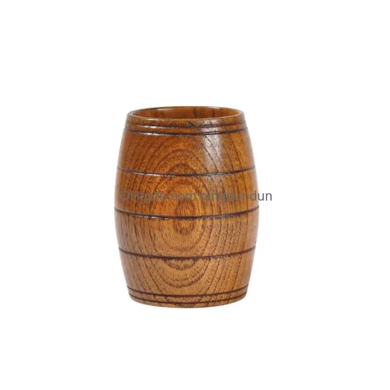 creative wine barrel wooden mugs shape natural wooden beer tea milk cup carved home kitchen bar pub drinkware gift beer cup 032151