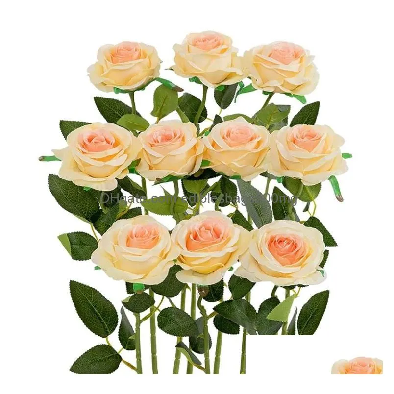 artificial rose flowers silk long branch bouquet for wedding home room table centerpiece decor fake plant wreath accessory