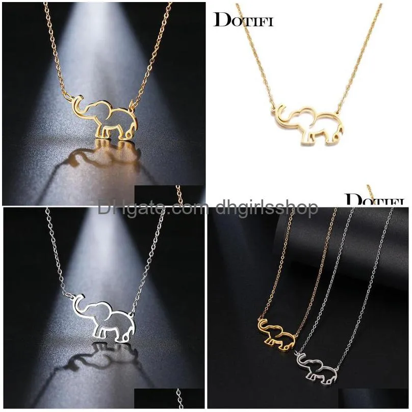 dotifi stainless steel necklace for women lovers origami elephant pendant necklaces for women gothic jewelry collares