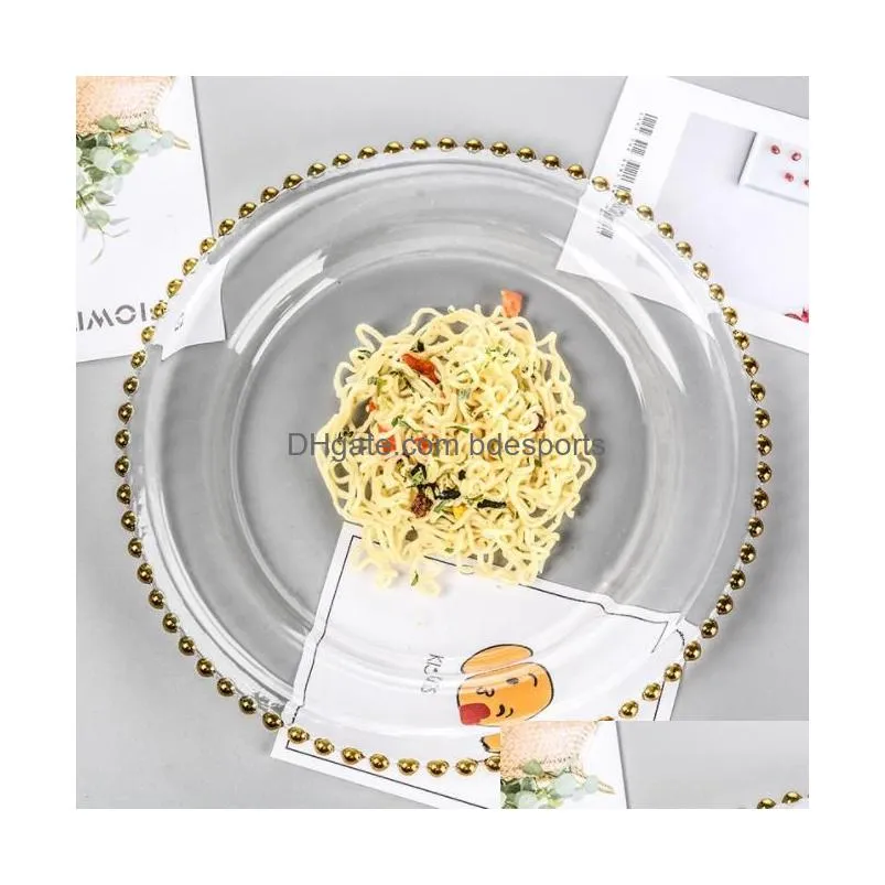 luxury serving plates factory wholesale 8 inch gold silver rim clear beaded point glass dish  serving plate