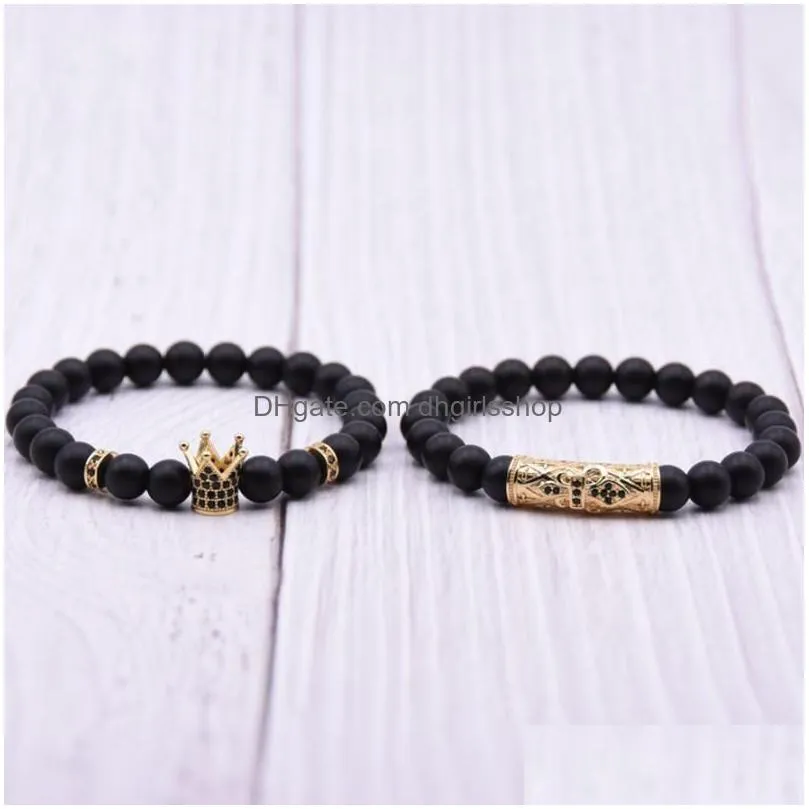 beaded strands fashion natural stone bead bracelet little  crown and ball creative men 39s hip hop jewelrybeaded lars22