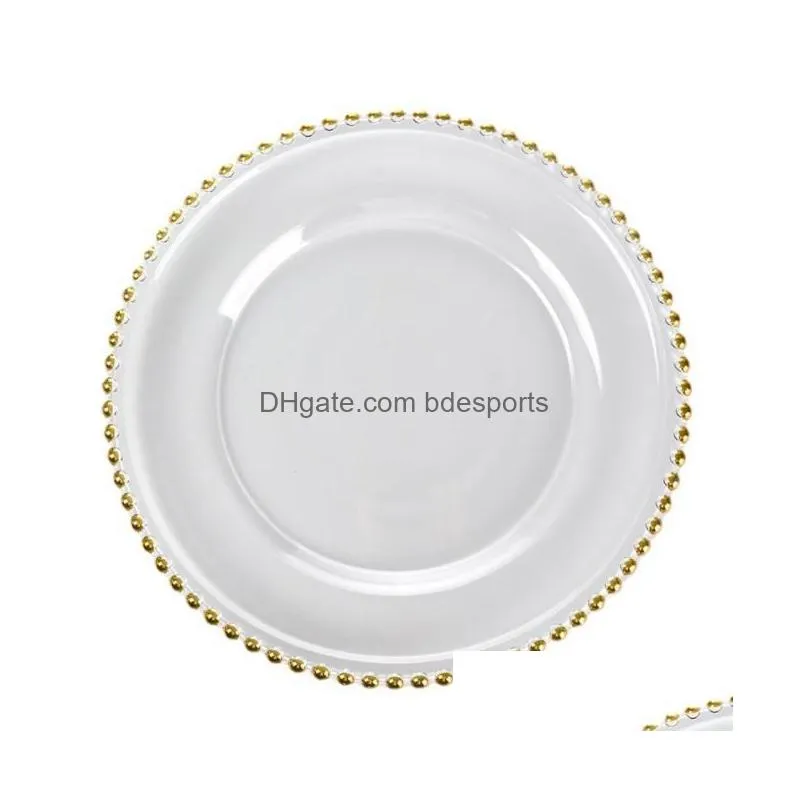 luxury serving plates factory wholesale 8 inch gold silver rim clear beaded point glass dish  serving plate